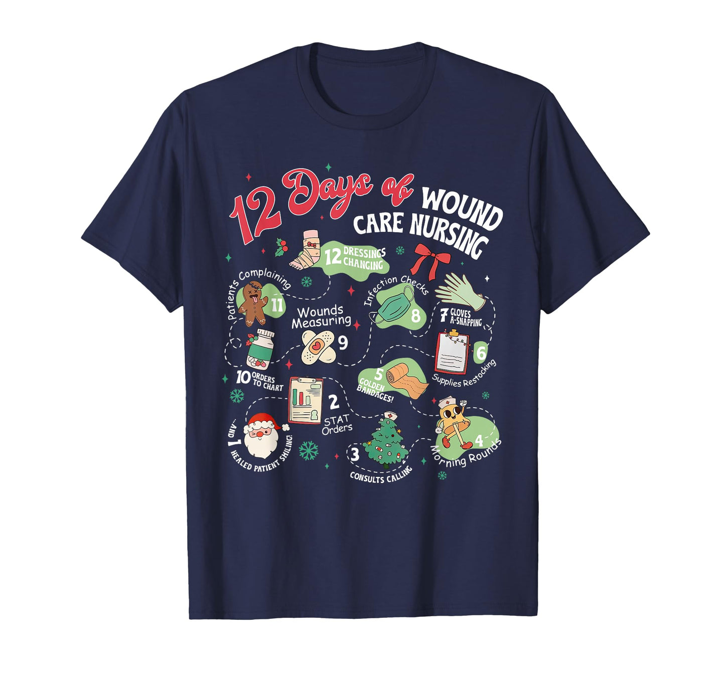 12 Days of Wound Care Nursing Christmas Ostomy Woc Nurse NP T-Shirt