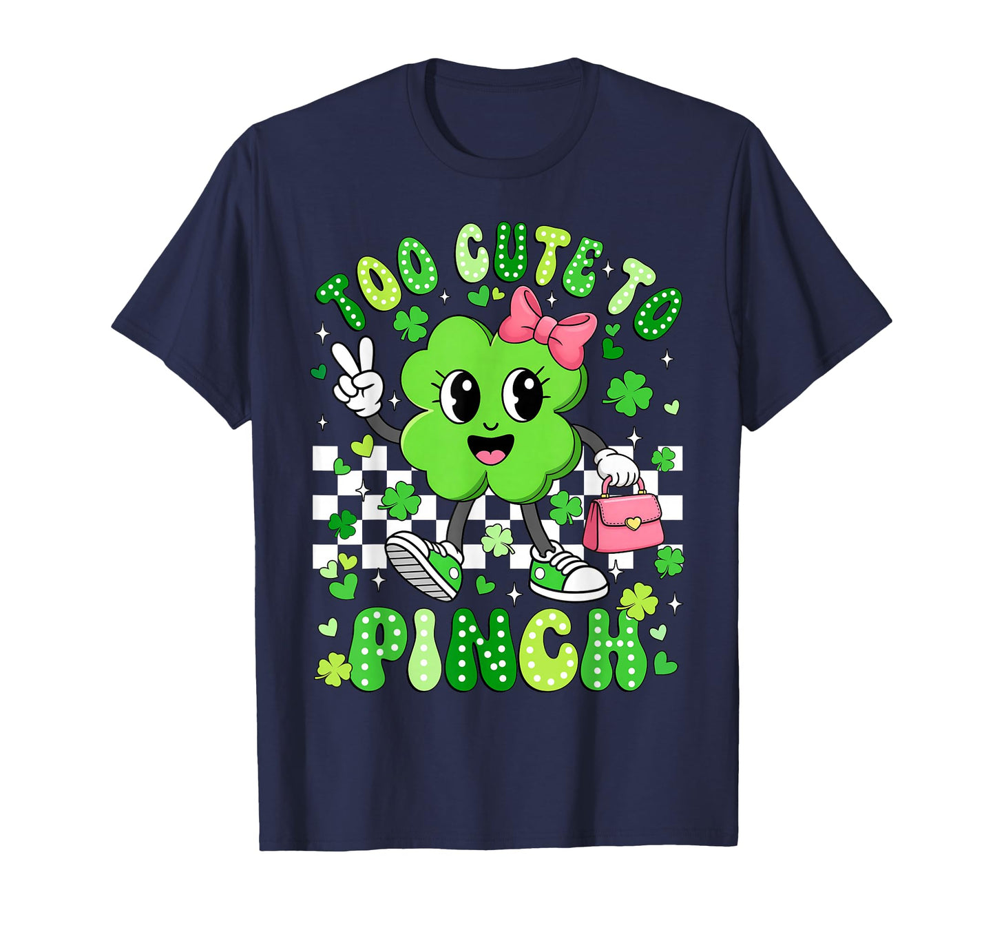 Too Cute to Pinch Groovy Shamrock St Patricks Day Girls Kids T-Shirt