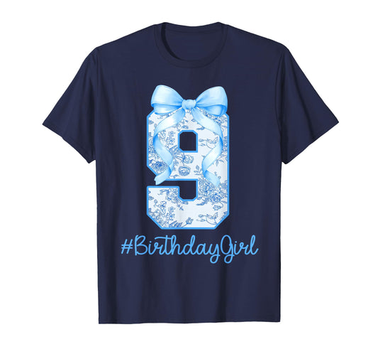9 Year Old Birthday Girl Coquette Bow 9th Birthday T-Shirt