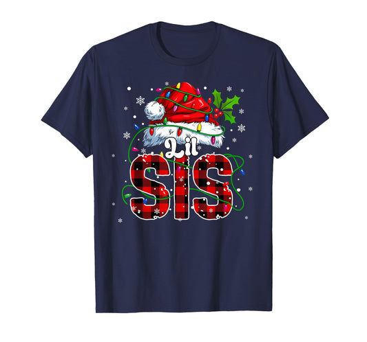 Lil Sis Santa Christmas Family Matching Pajamas Xmas Sister T-Shirt