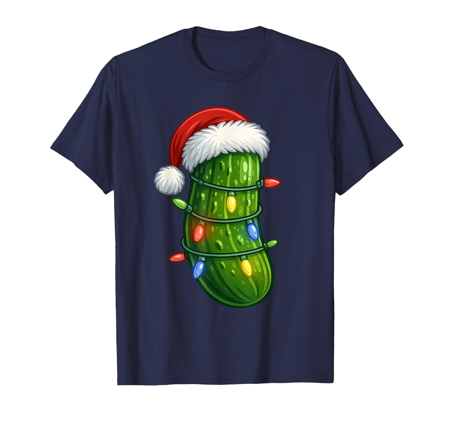 Funny Christmas Pickle Santa Hat Holiday Lights Gift Xmas T-Shirt