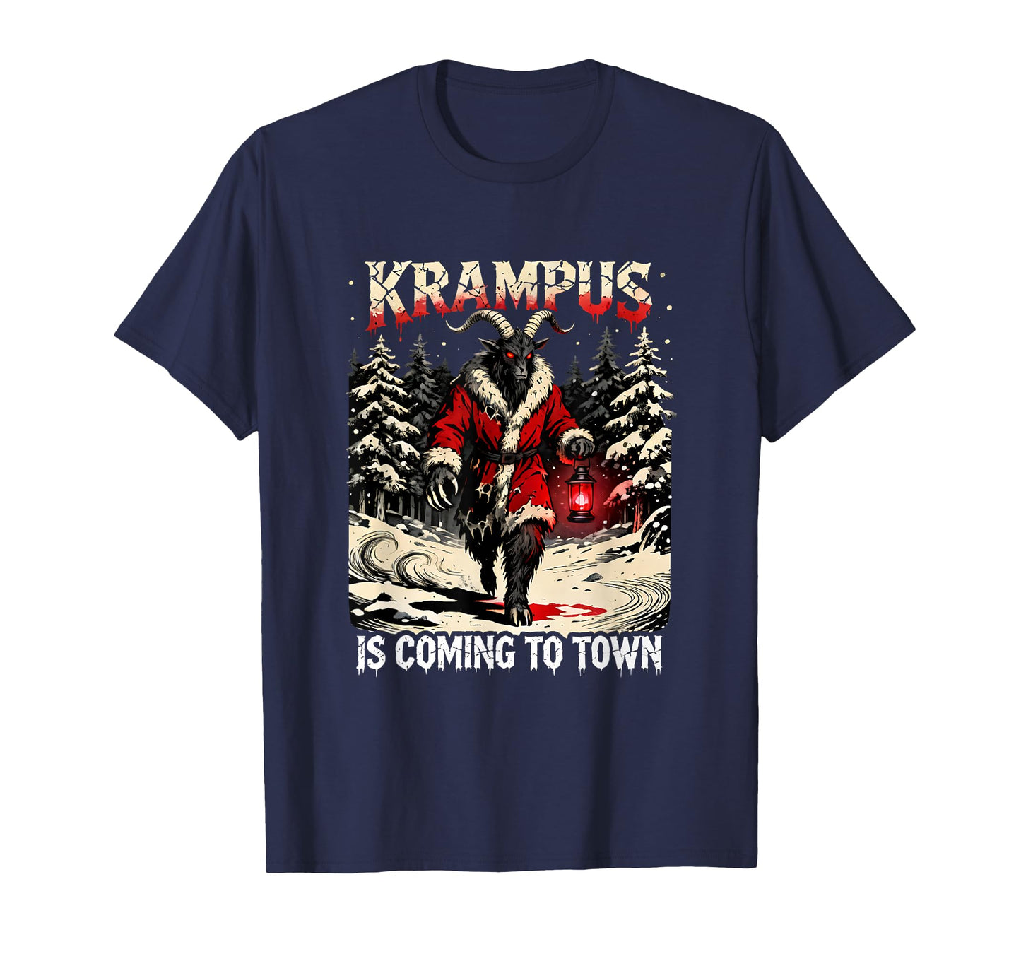 Krampus is Coming to Town Dark Christmas Xmas Horror Monster T-Shirt