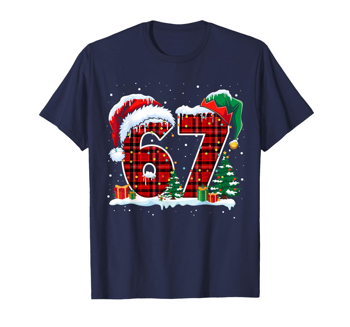 Funny Six Seven 6 7 Meme 67 Christmas Red Plaid Xmas Pajamas T-Shirt