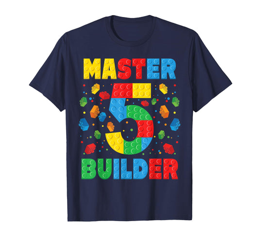 Master Builder Age 5th Birthday Squad Block Building T-Shirt