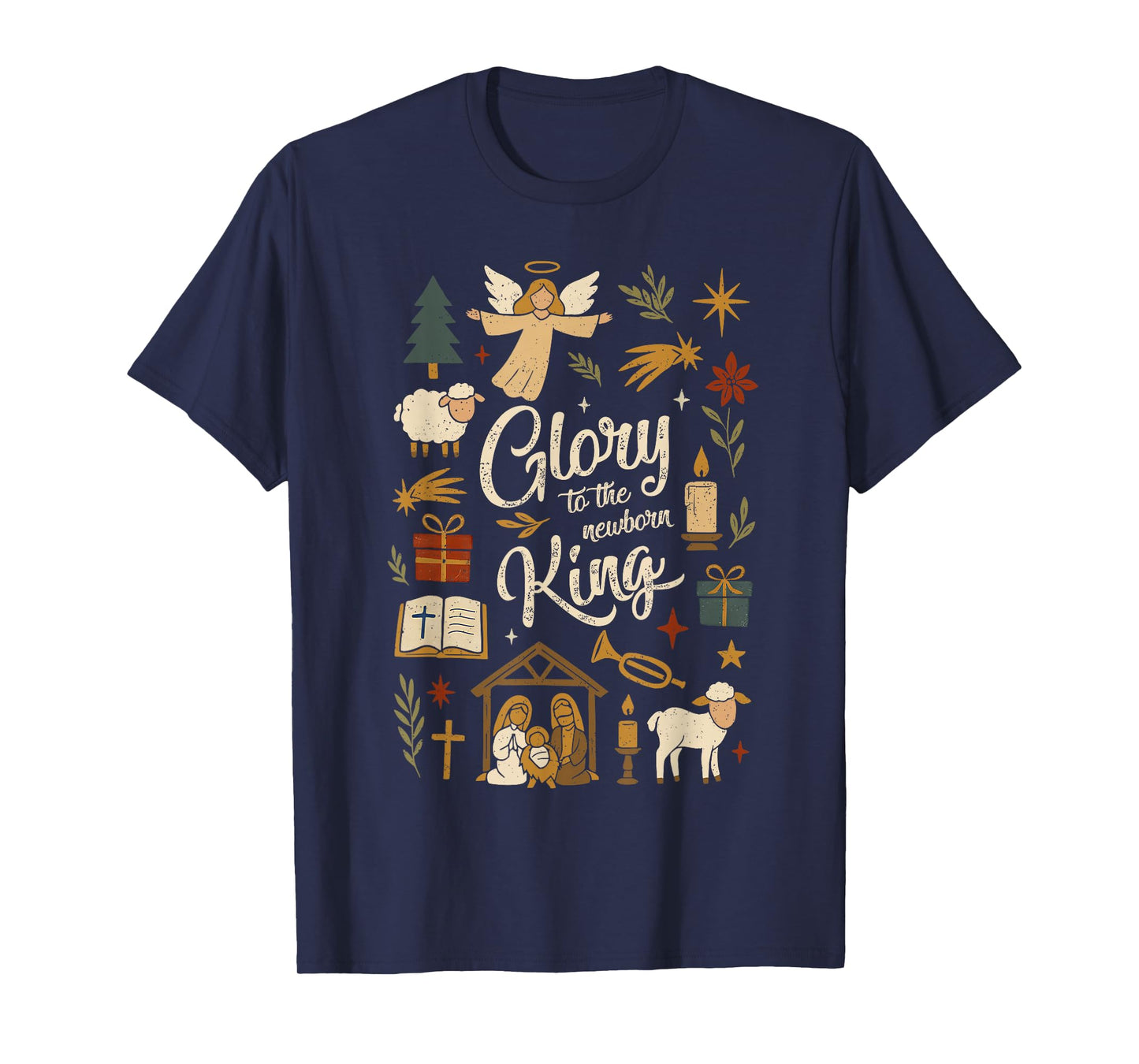 Glory to The Newborn King Christmas Nativity Scene Christian T-Shirt