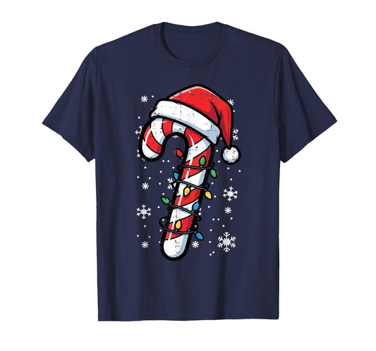 Candy Cane Santa Christmas Lights Funny Xmas Kids Men Women T-Shirt