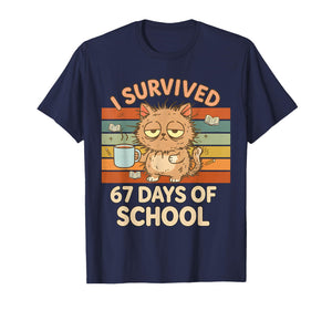 I Survived 67 Days of School Funny Coffee Cat School Teacher T-Shirt