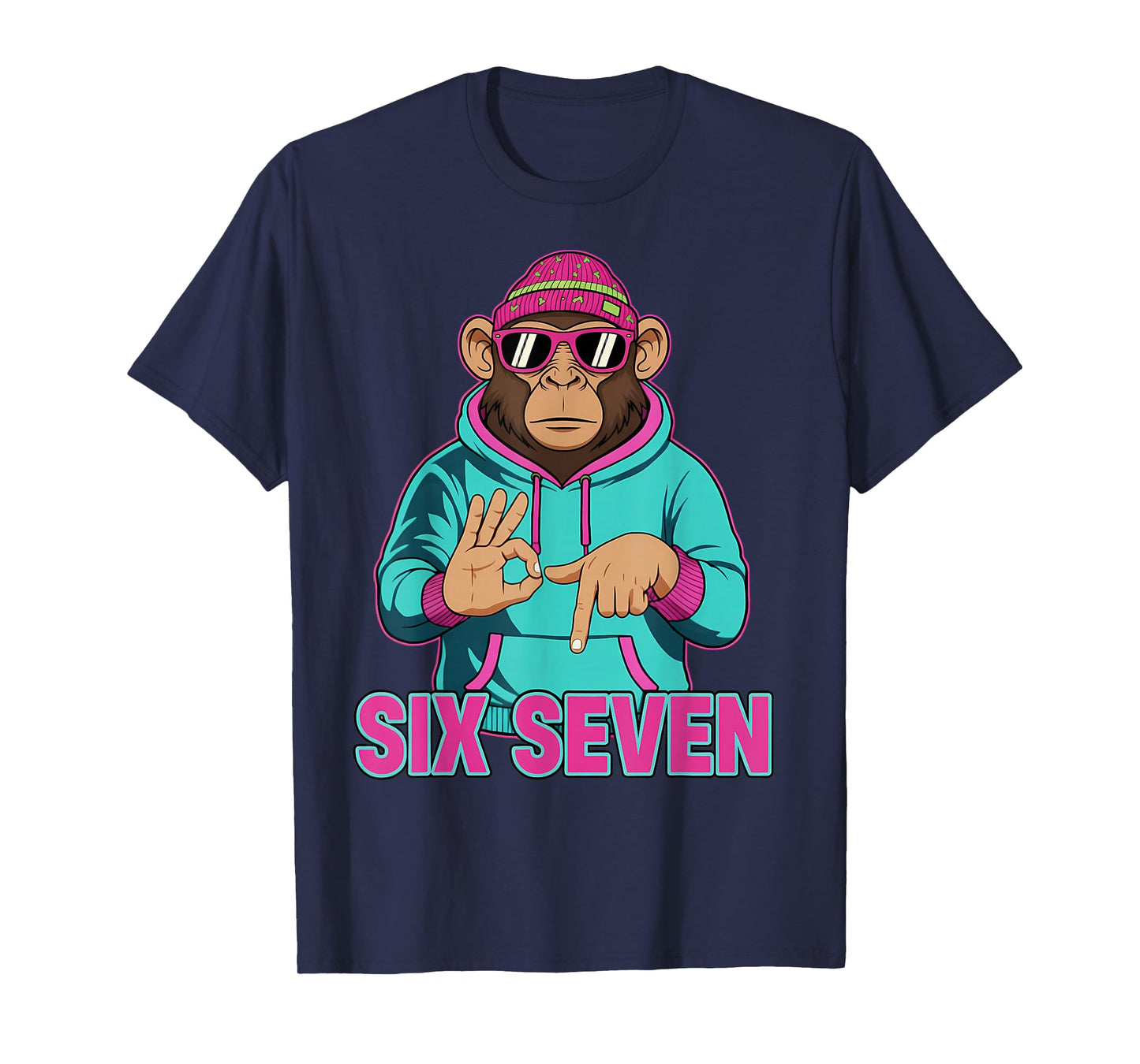 Six Seven Meme Cute Monkey 67 Funny Gen Z Apha Slang T-Shirt