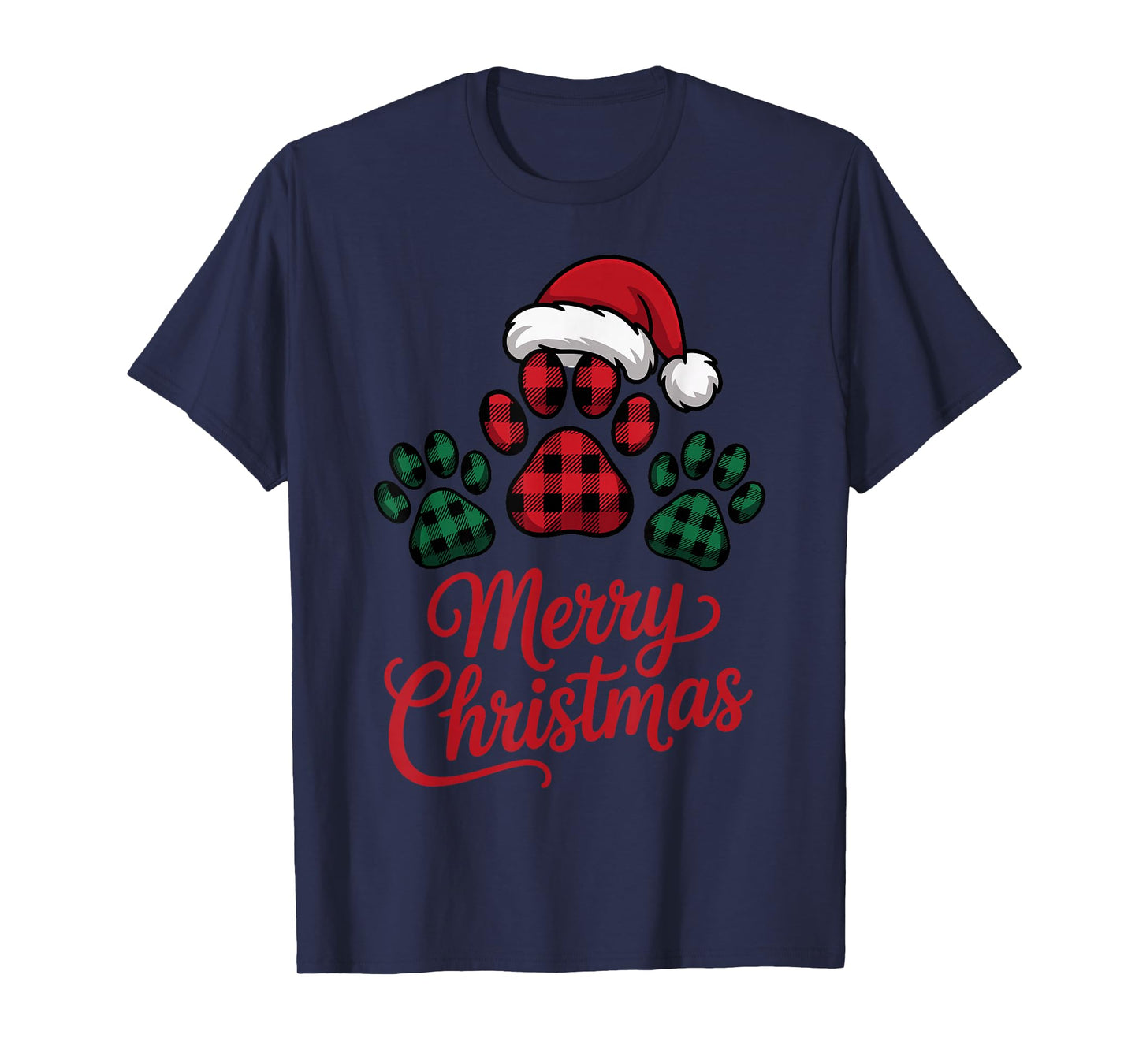 Merry Christmas Plaid Paw Pet Owners Holiday Dog Lovers Fun T-Shirt