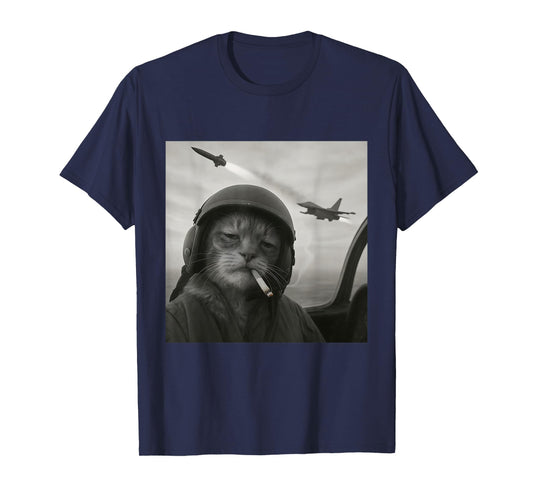 Cat Smoking Cigarette Jet Pilot Funny Meme Cat T-Shirt