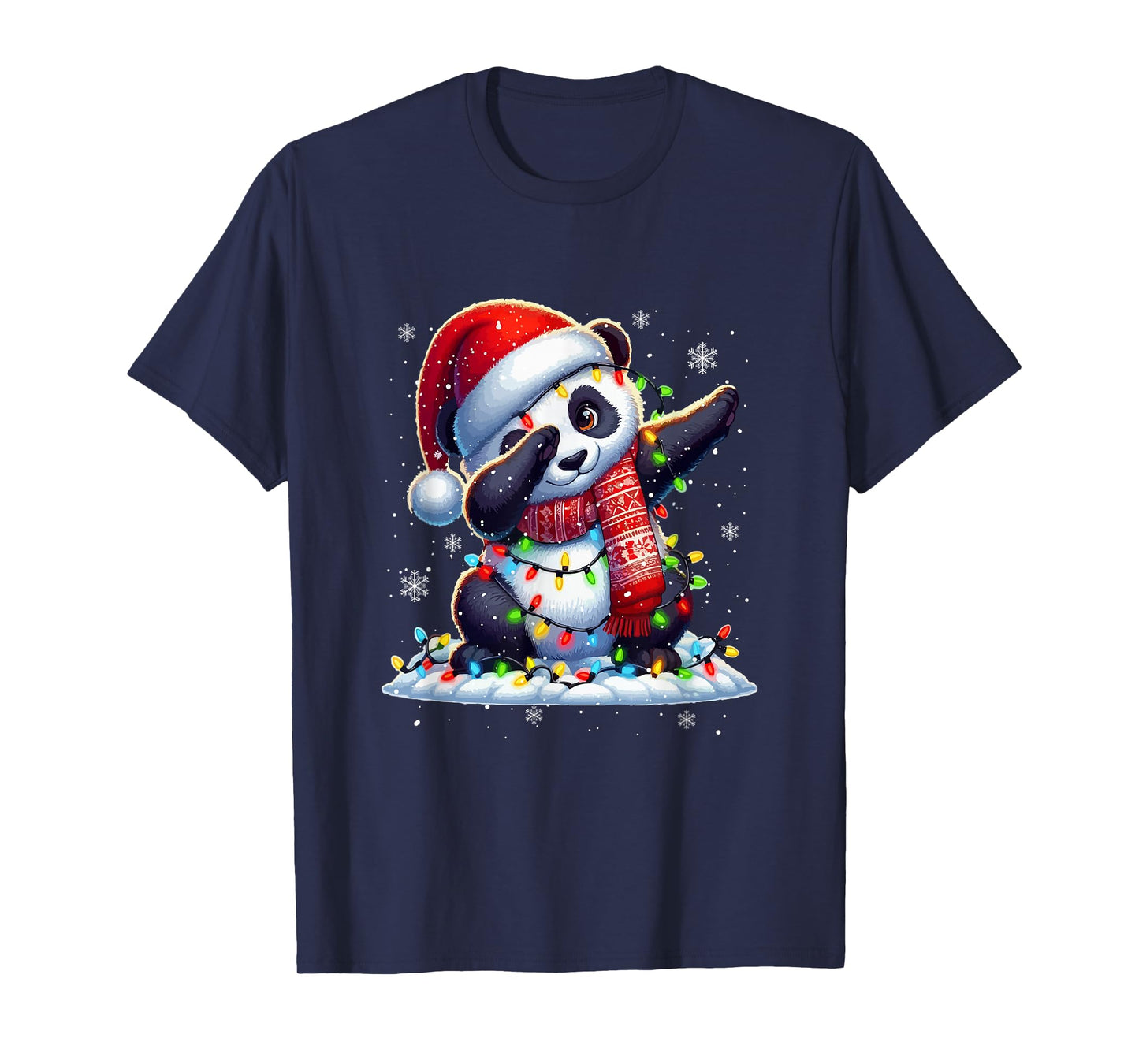 Dabbing Panda Santa Xmas Colorful Lights Wild Animal Lover T-Shirt