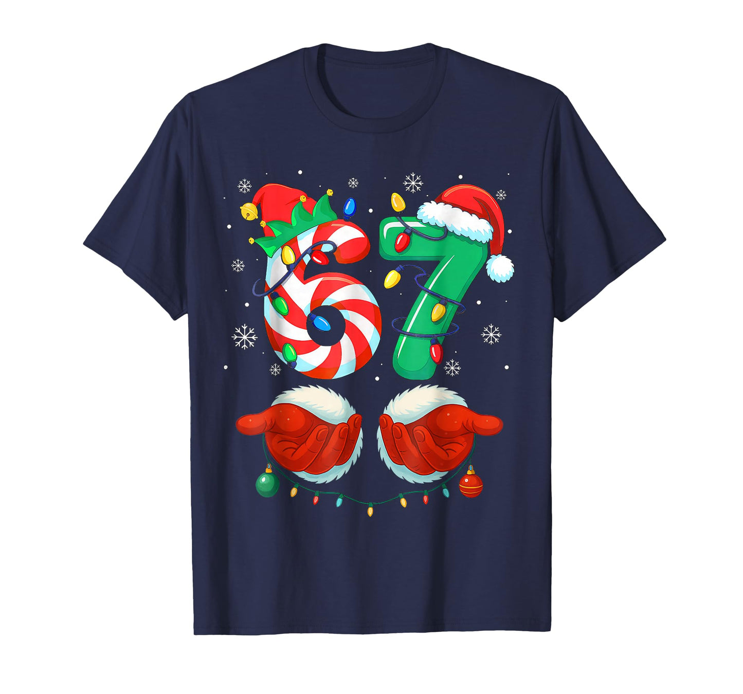Funny Six Seven 67 Meme 6 7 Christmas Santa Hand Boys Teens T-Shirt