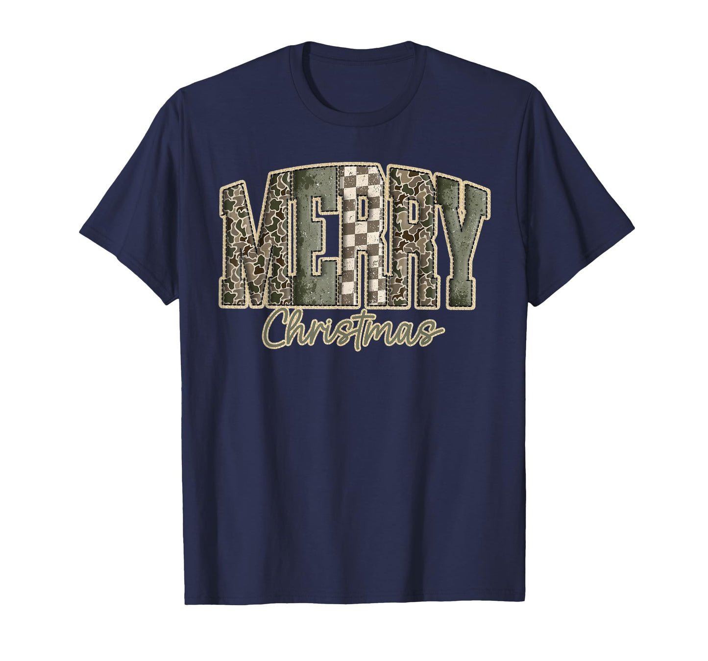 Merry Christmas Camo Plaid Retro Holiday Season Vintage Xmas T-Shirt