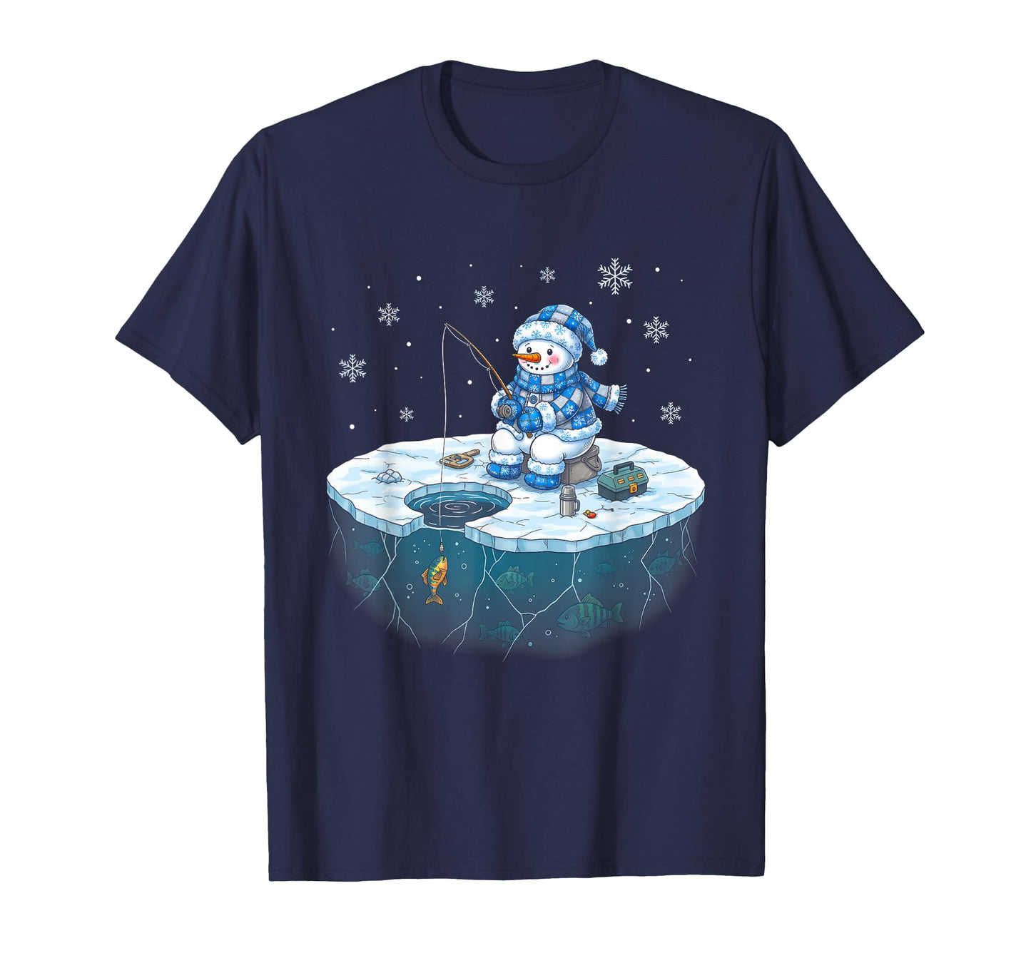 Funny Ice Fishing Snowman Fisherman Winter Men Women T-Shirt