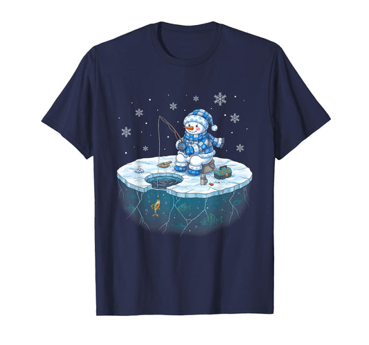 Funny Ice Fishing Snowman Fisherman Winter Men Women T-Shirt