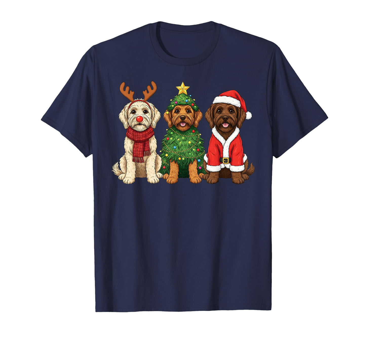 Retro Christmas Labradoodle Santa Reindeer Dog Lover T-Shirt