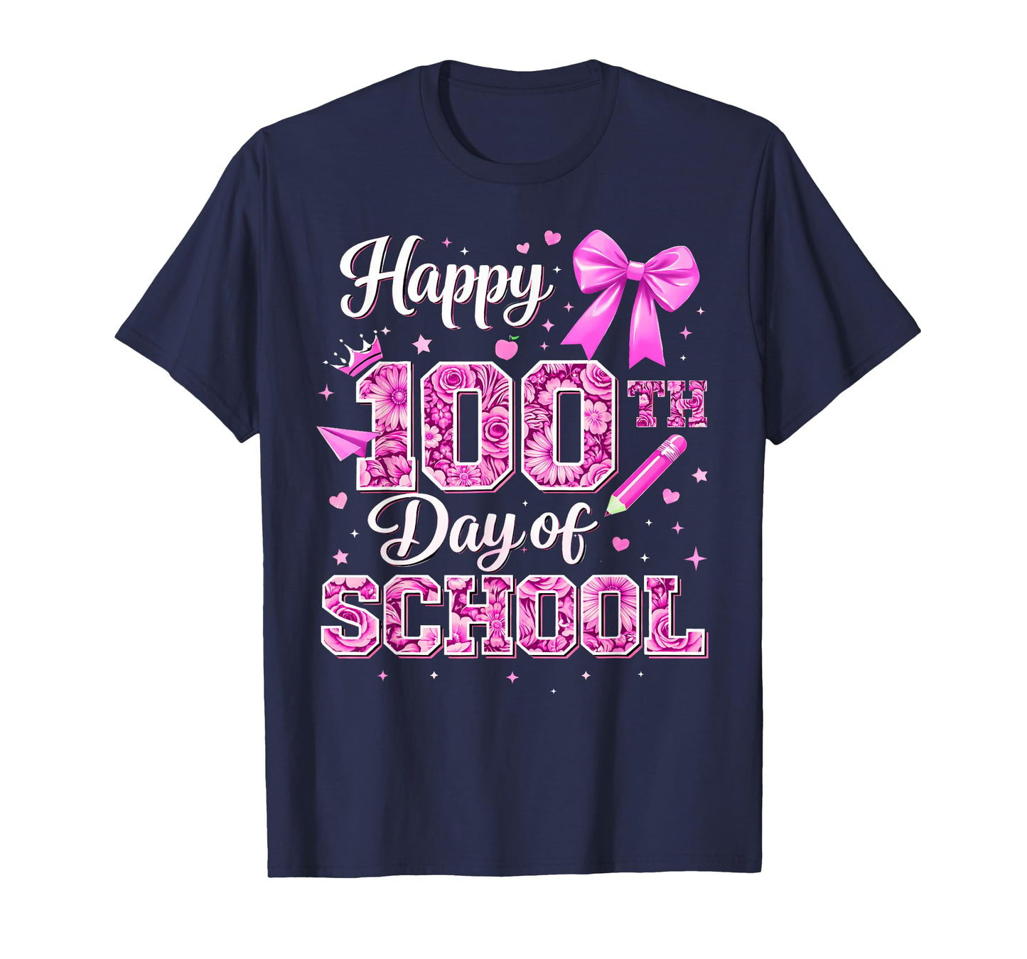 100 Days of School Happy 100th Day Coquette Bow Flower T-Shirt