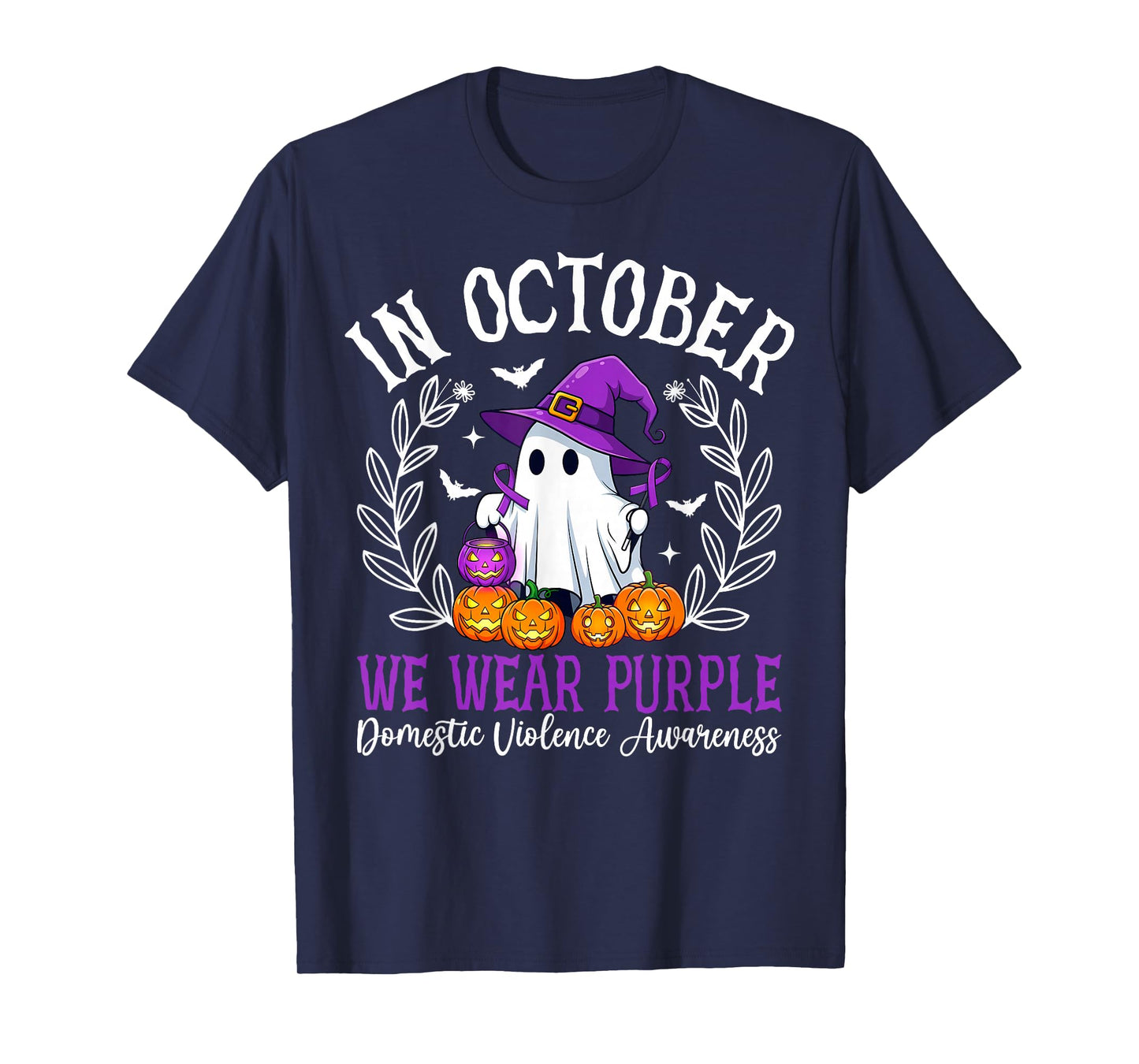 in October We Wear Purple Domestic Violence Halloween T-Shirt