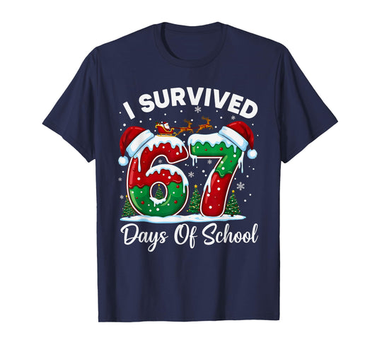 I Survived 67 Days of School Christmas Countdown Kids Boys T-Shirt