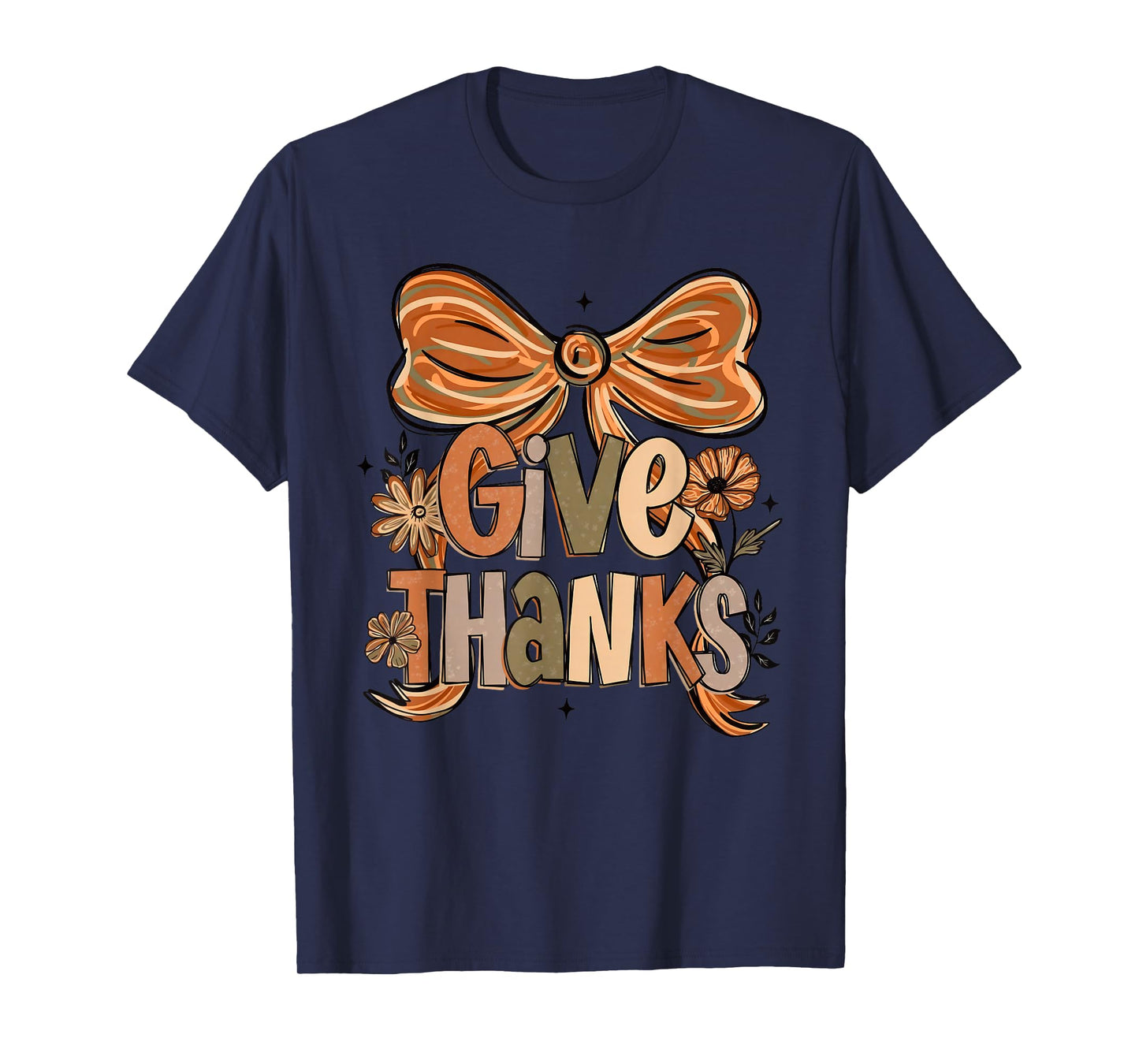Give Thanks Floral Preppy Fall Thanksgiving Bow Coquette T-Shirt