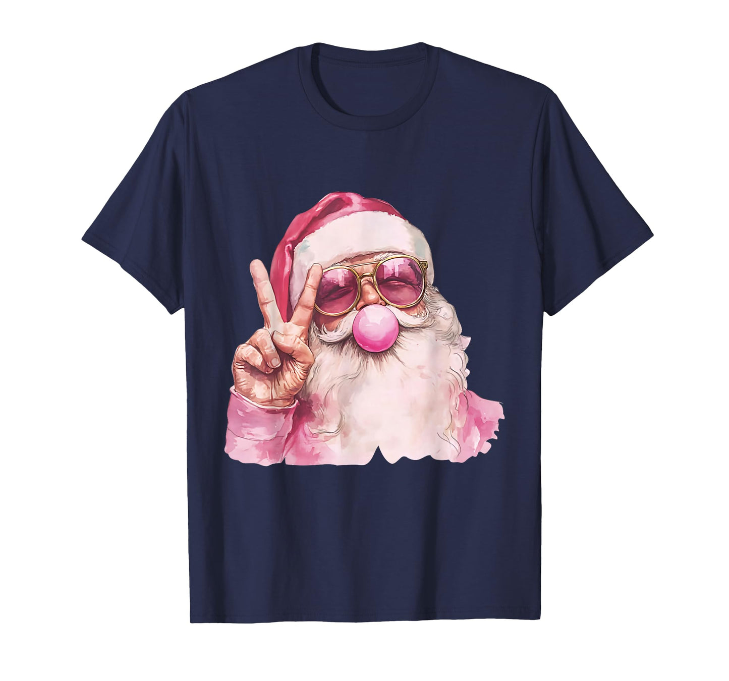 Pink Santa Peace Sign Bubblegum Christmas Vibes T-Shirt