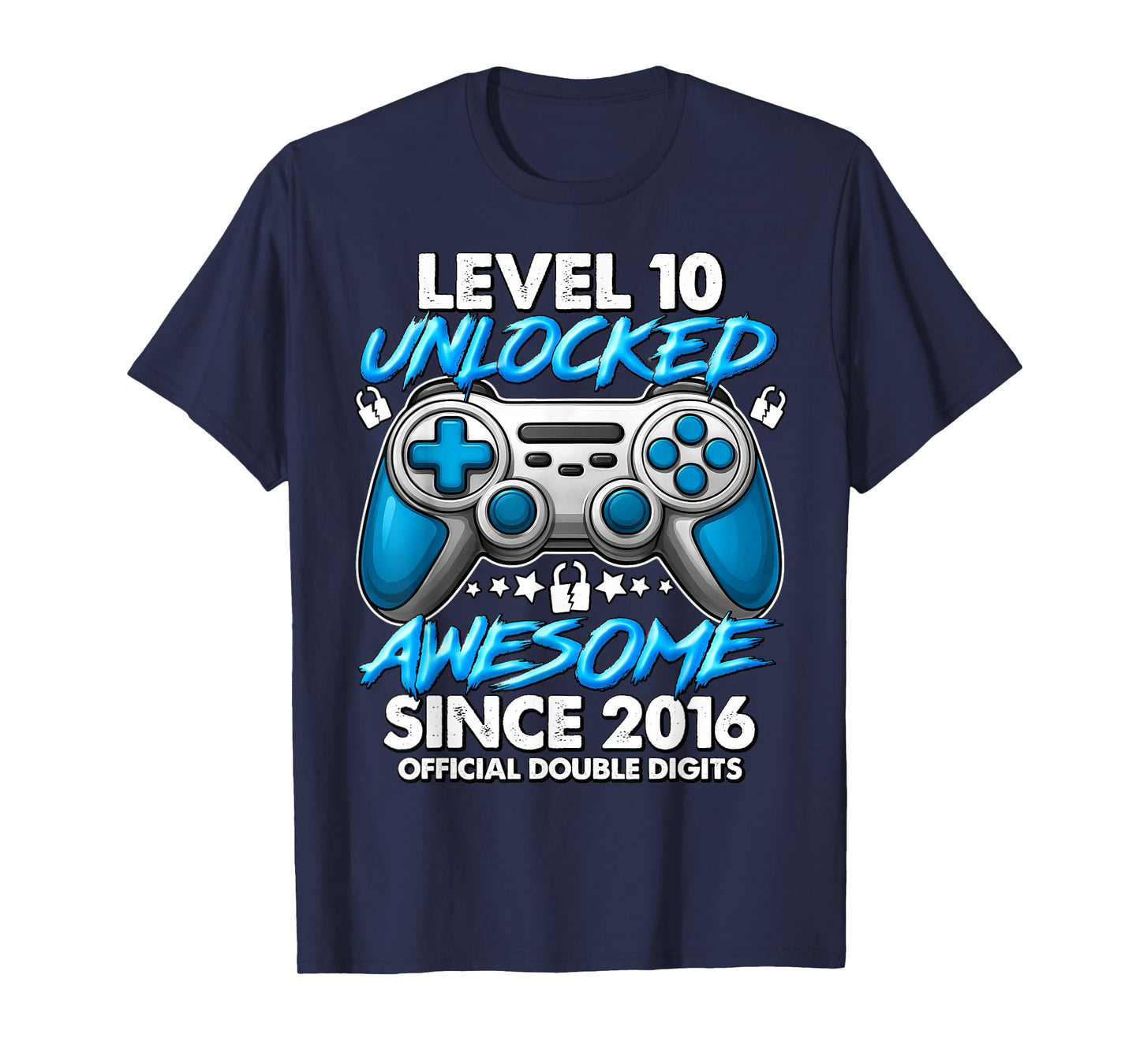 Official Double Digits Level 10 Unlocked 10th Birthday Boy T-Shirt