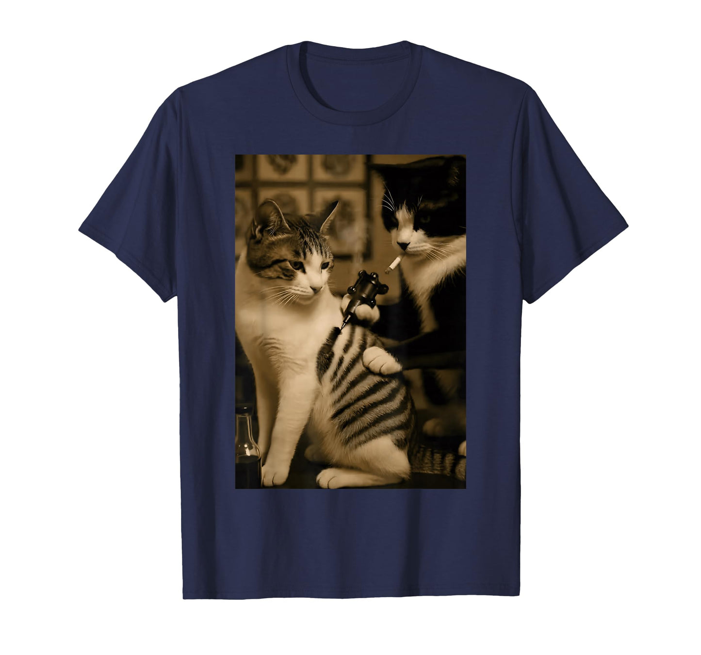 Retro Tattoo Cat Meme Smoking Cat Humor Cat Lover Tattooist T-Shirt
