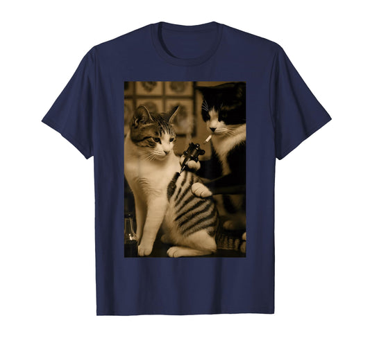 Retro Tattoo Cat Meme Smoking Cat Humor Cat Lover Tattooist T-Shirt
