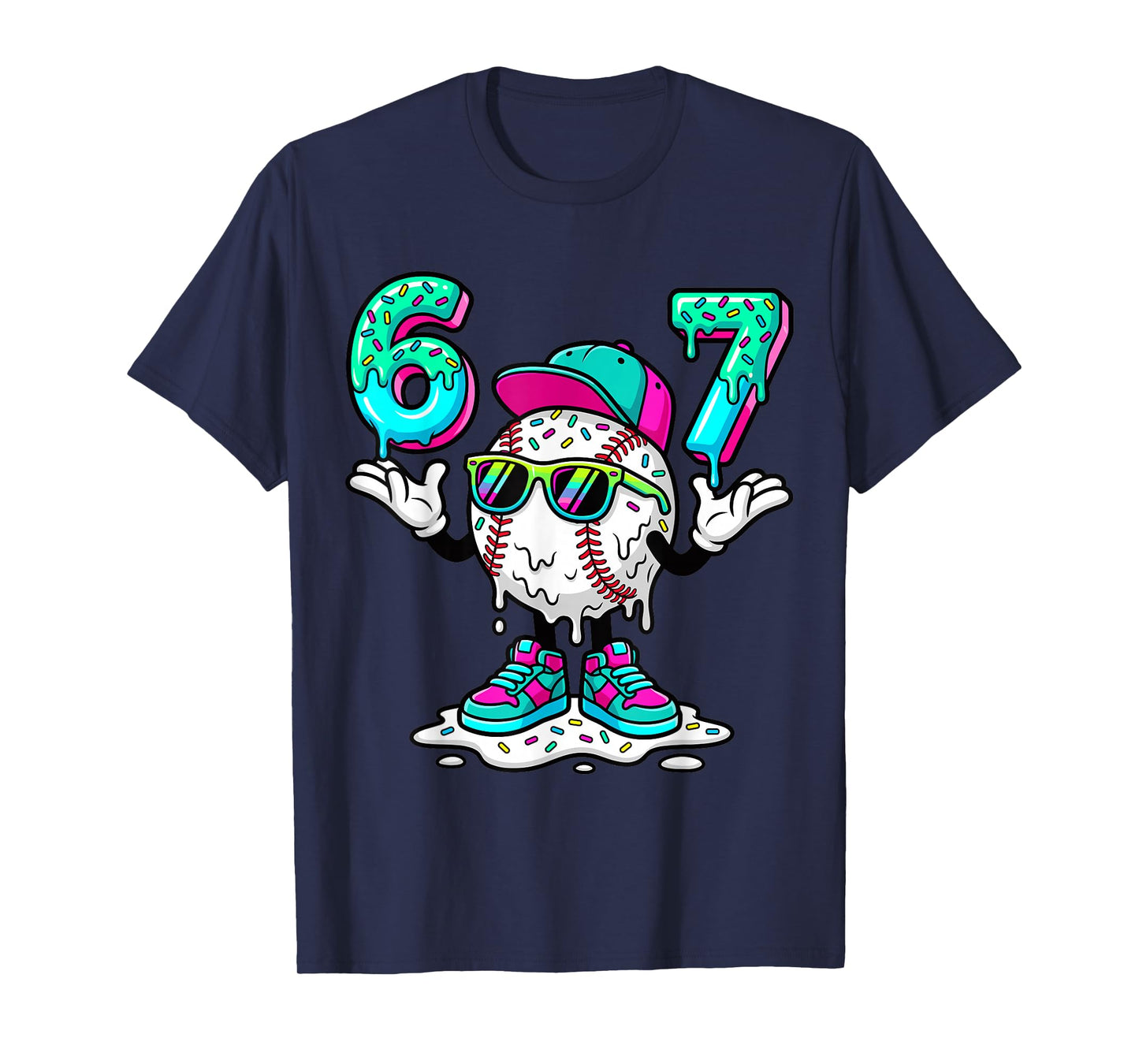 67 Meme Six Seven 6 7 Meme Funny Baseball Ice Cream Drip T-Shirt