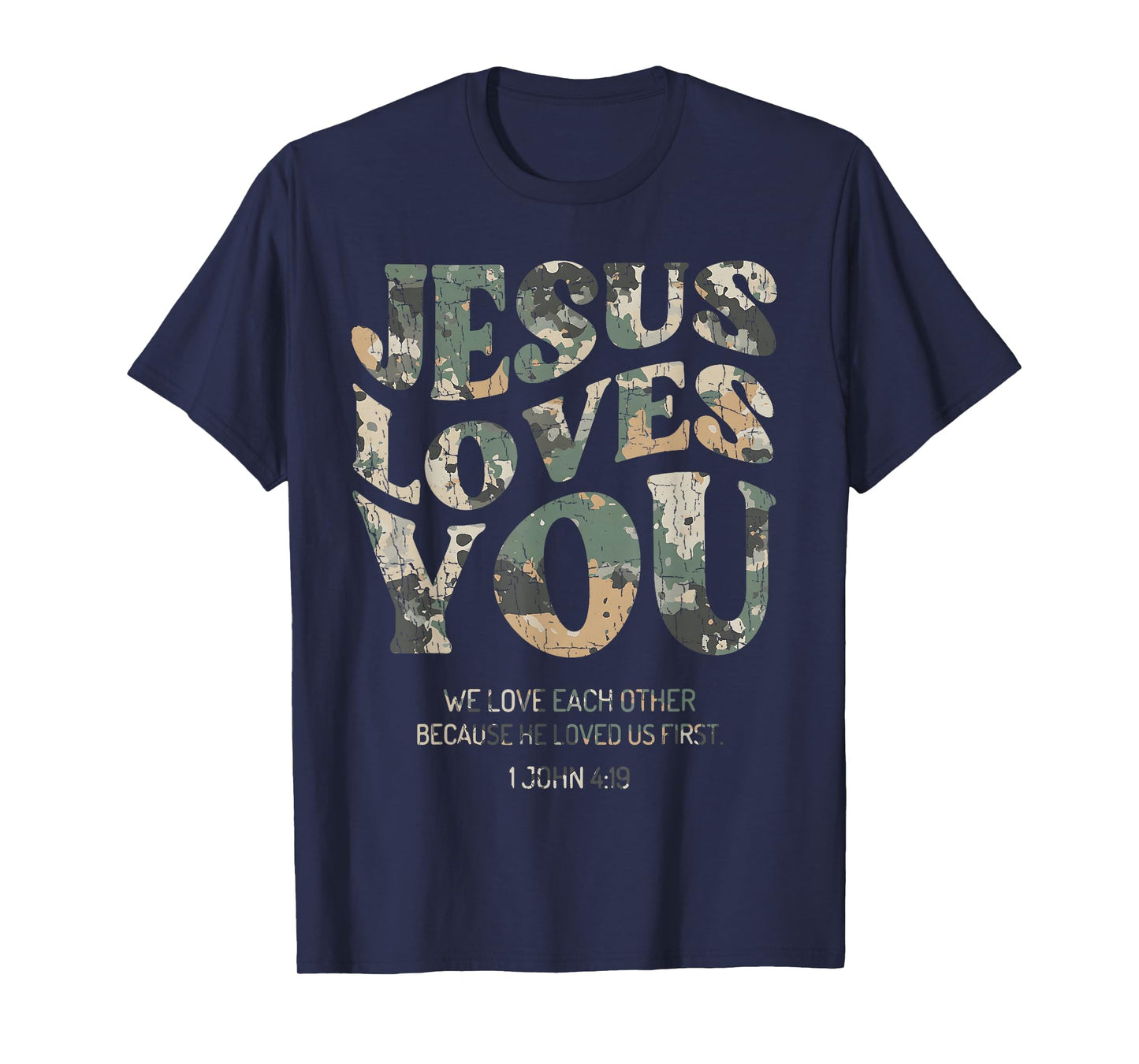 Vintage Camo Jesus Loves You Camouflage Natural T-Shirt