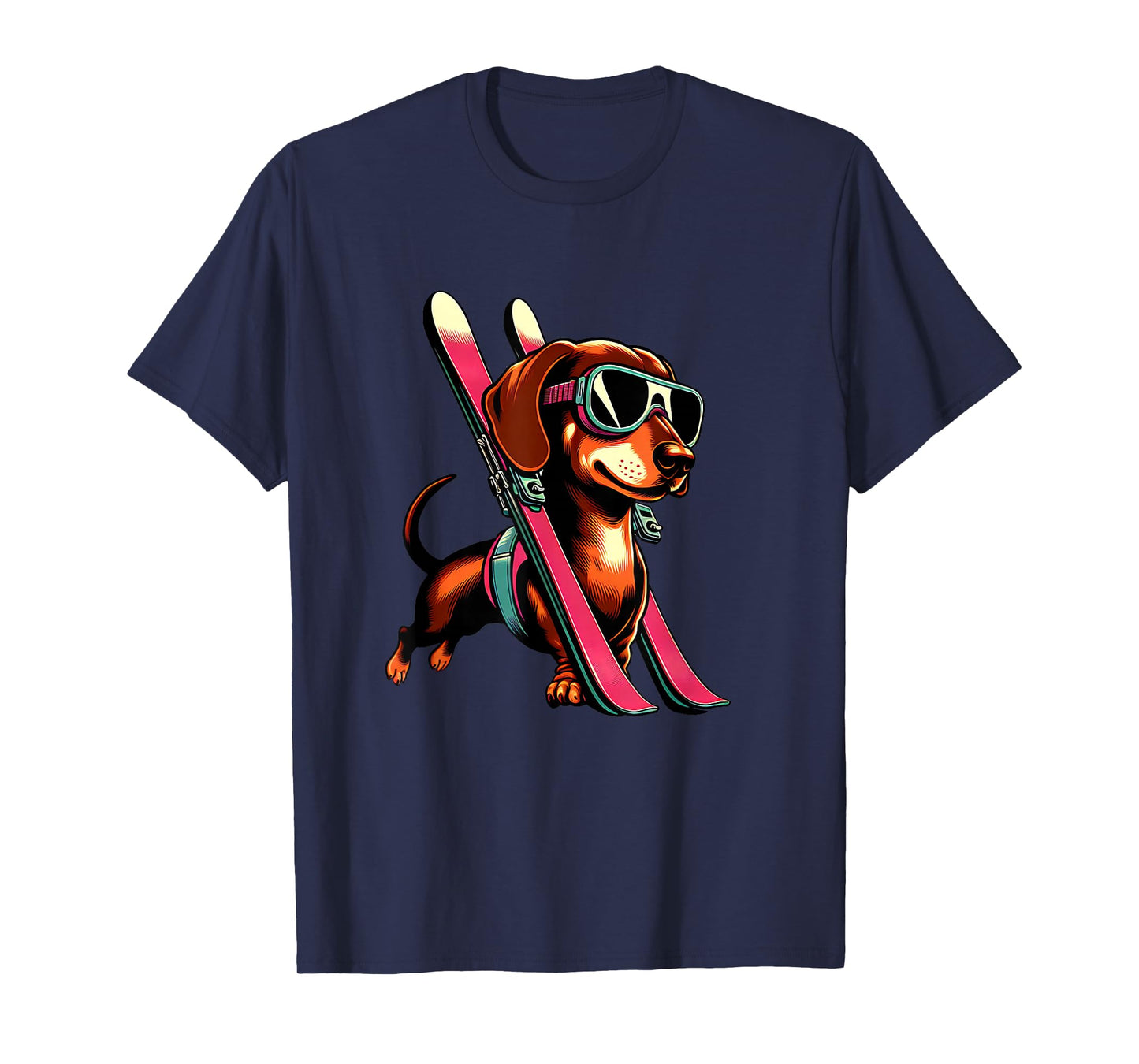 Skiing Sausage Dog Mountain Winter Goggles Style T-Shirt