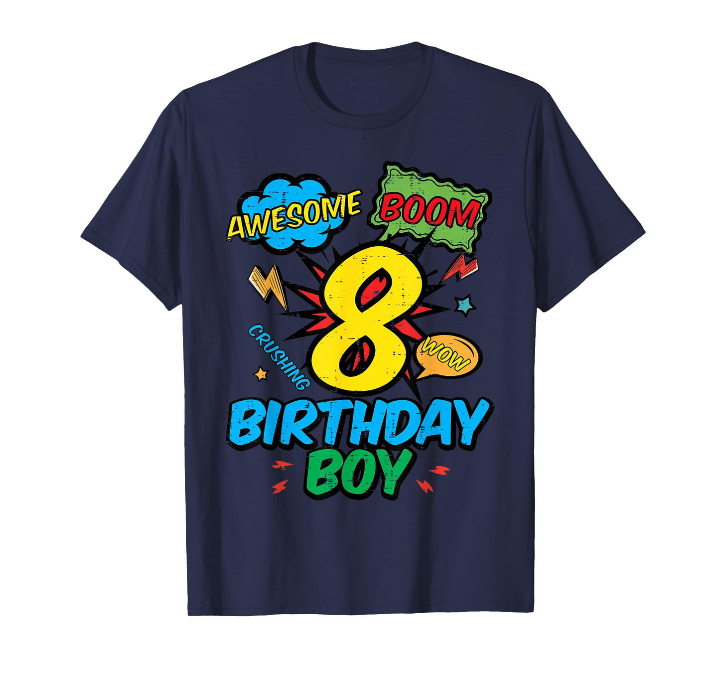 8 Birthday Boy Comic Cool 8th Bday Superhero Party Boys Kids T-Shirt