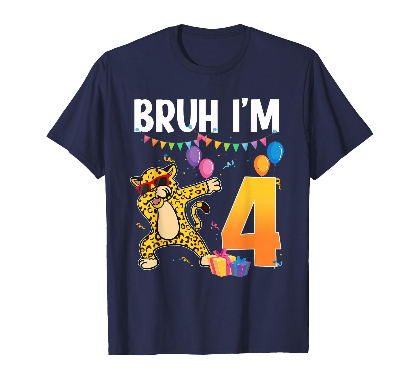 4th Birthday Cheetah Dabbing Theme Party Bruh I'm 4 T-Shirt