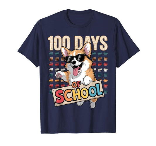 Funny 100 Days of School Corgi Dog Kids Boys Girls T-Shirt