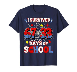 I Survived 67 + 33 Days of School 100th Day Boys Spider Web T-Shirt