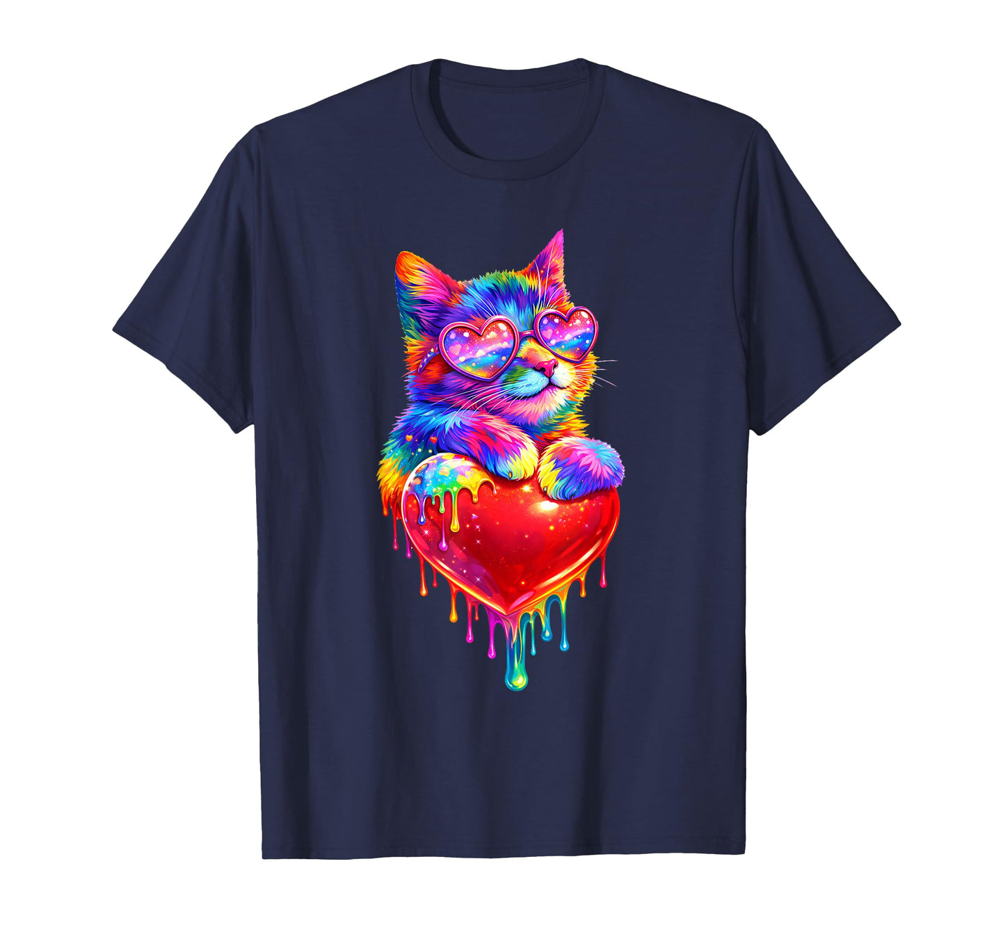 Colorful Cat Holding Heart Drip Valentines Day Kitty Meow T-Shirt