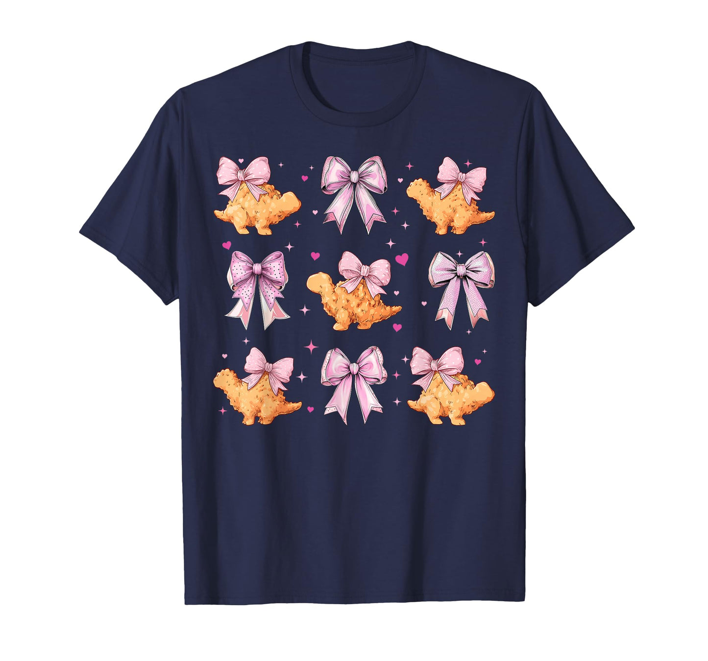 Dino Chicken Nugget Dinosaur Nug Girl Pink Coquette Bow T-Shirt