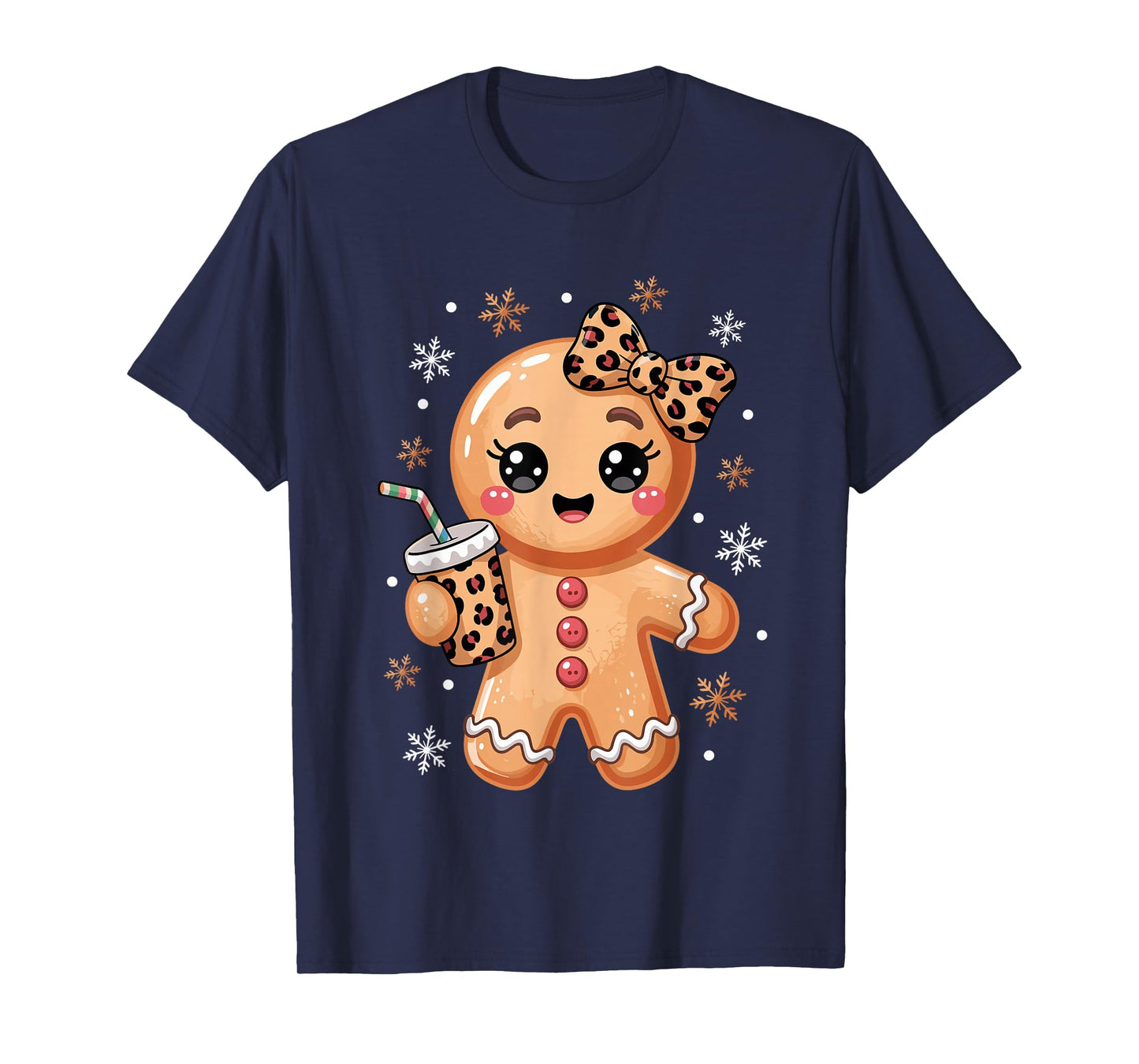 Cute Gingerbread Leopard Coquette Bow Christmas Gingerbread T-Shirt