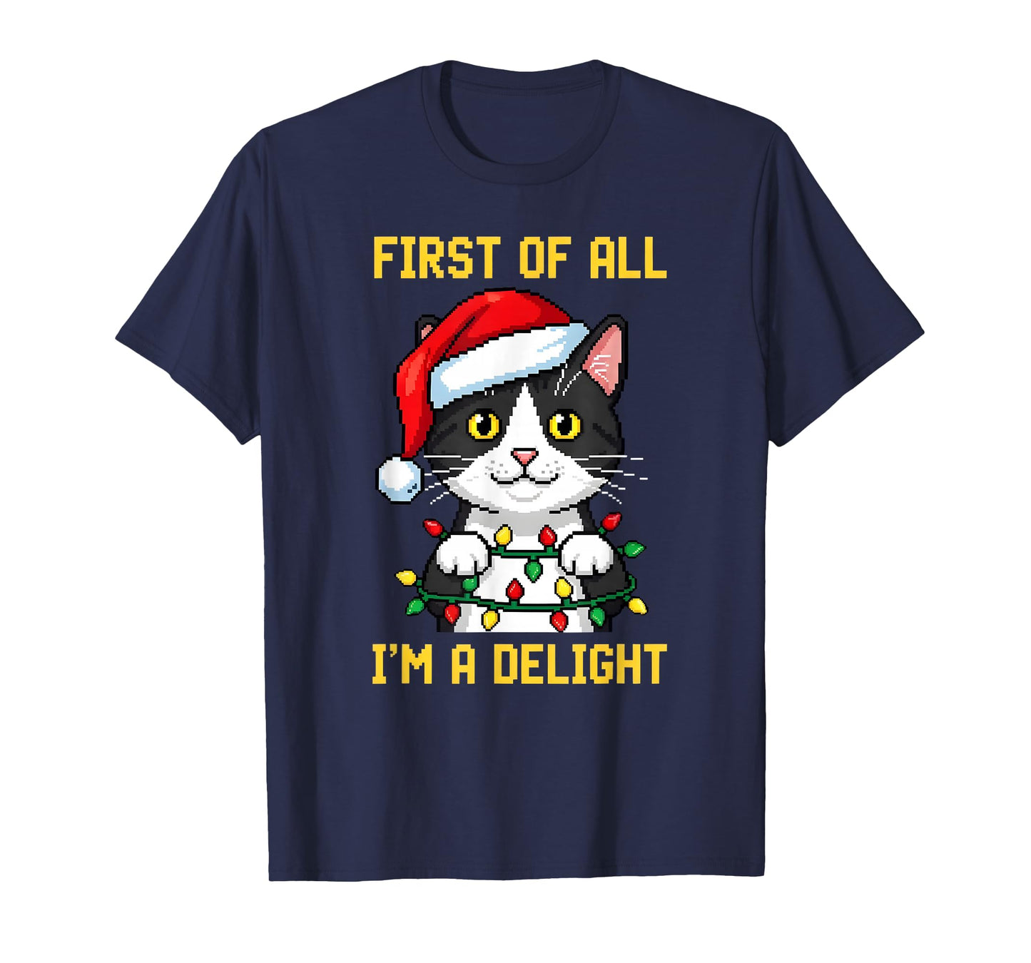 Funny Cat First of All I'm A Delight Retro Gaming Christmas T-Shirt