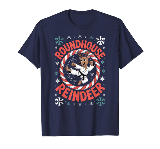 Funny Roundhouse Reindeer Christmas Martial Arts T-Shirt