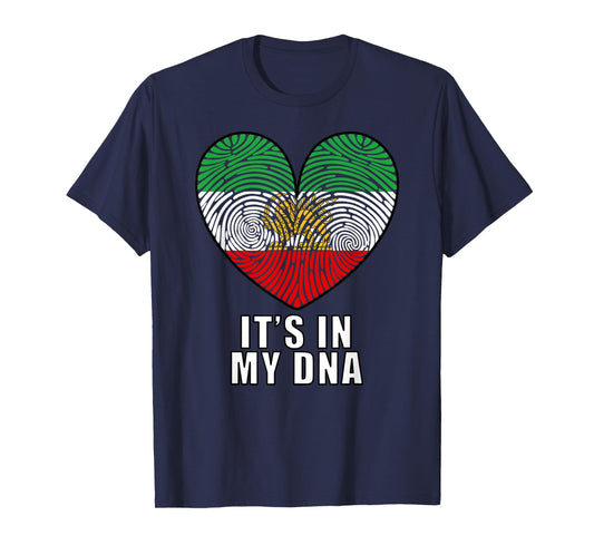 Iran Map with Lion and Sun Emblem Heart Shape Fingerprint T-Shirt