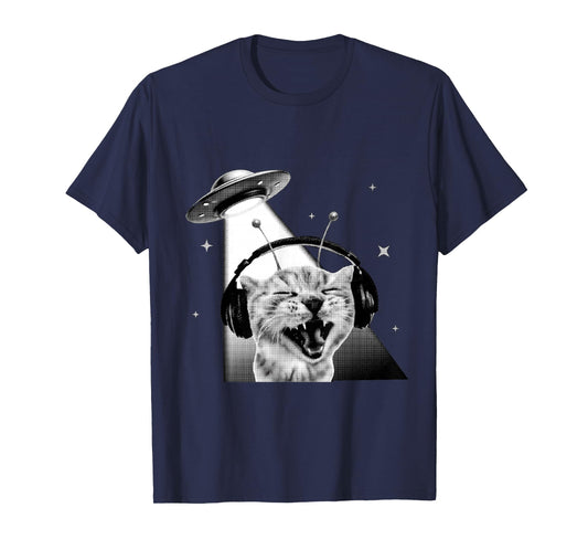 Funny Y2K Alien Cat Meme Retro Silly Cat Vintage Space Kitty T-Shirt