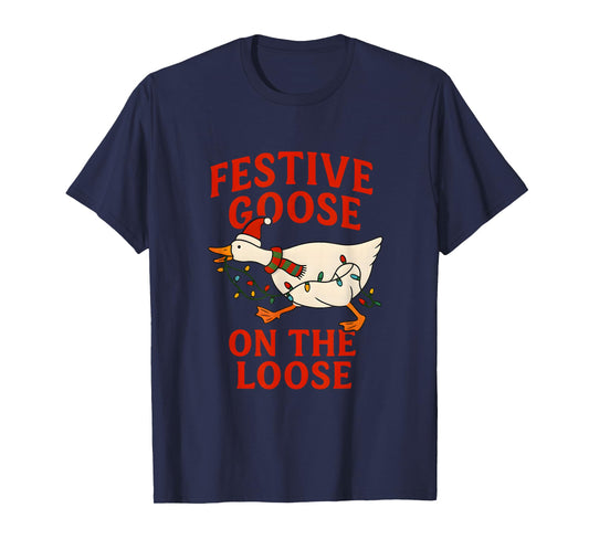 Festive Goose on The Loose Retro Christmas Lights T-Shirt