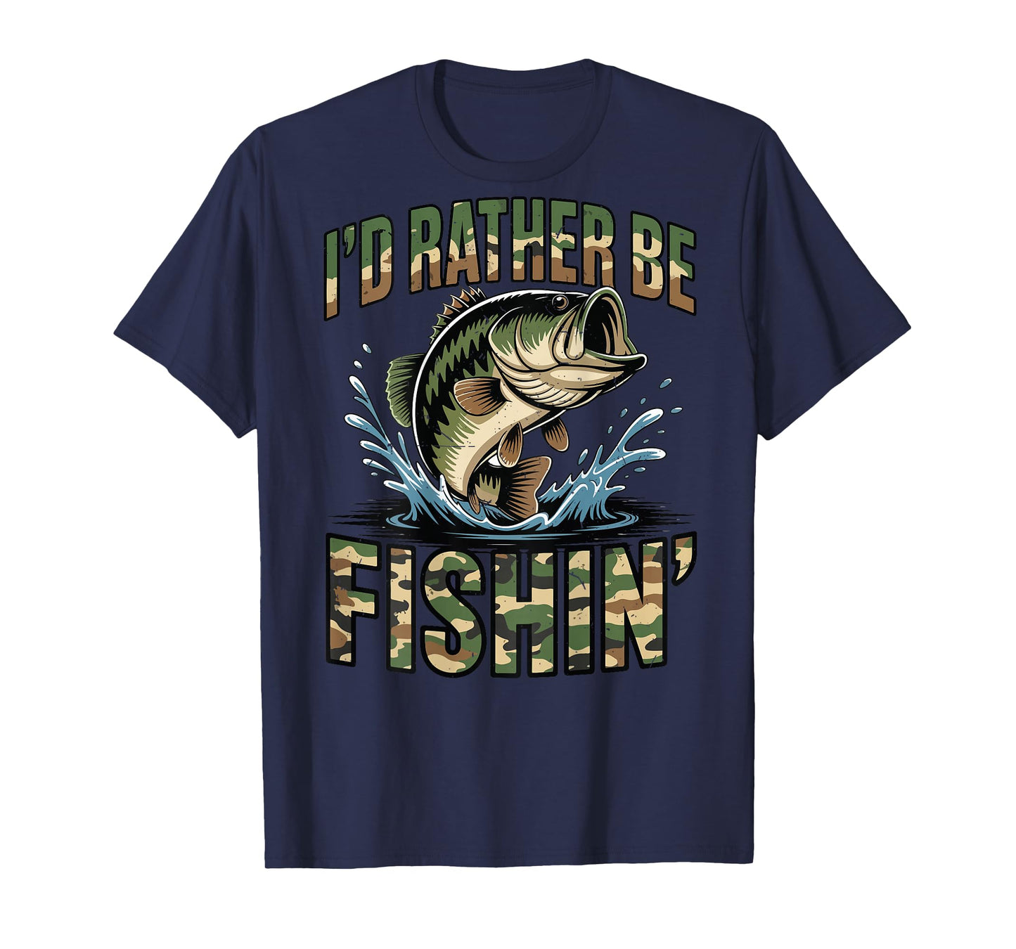 Youth Id Rather Be Fishing Camo Old School Bass Fish Funny T-Shirt