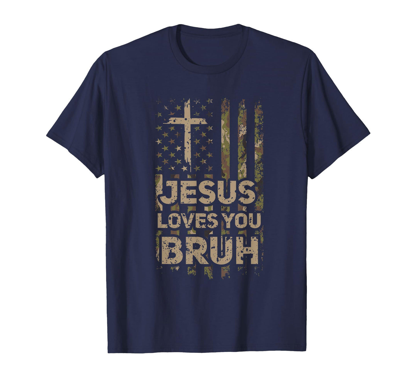 Jesus Loves You Bruh Camo Christian USA Flag Men Hunter T-Shirt