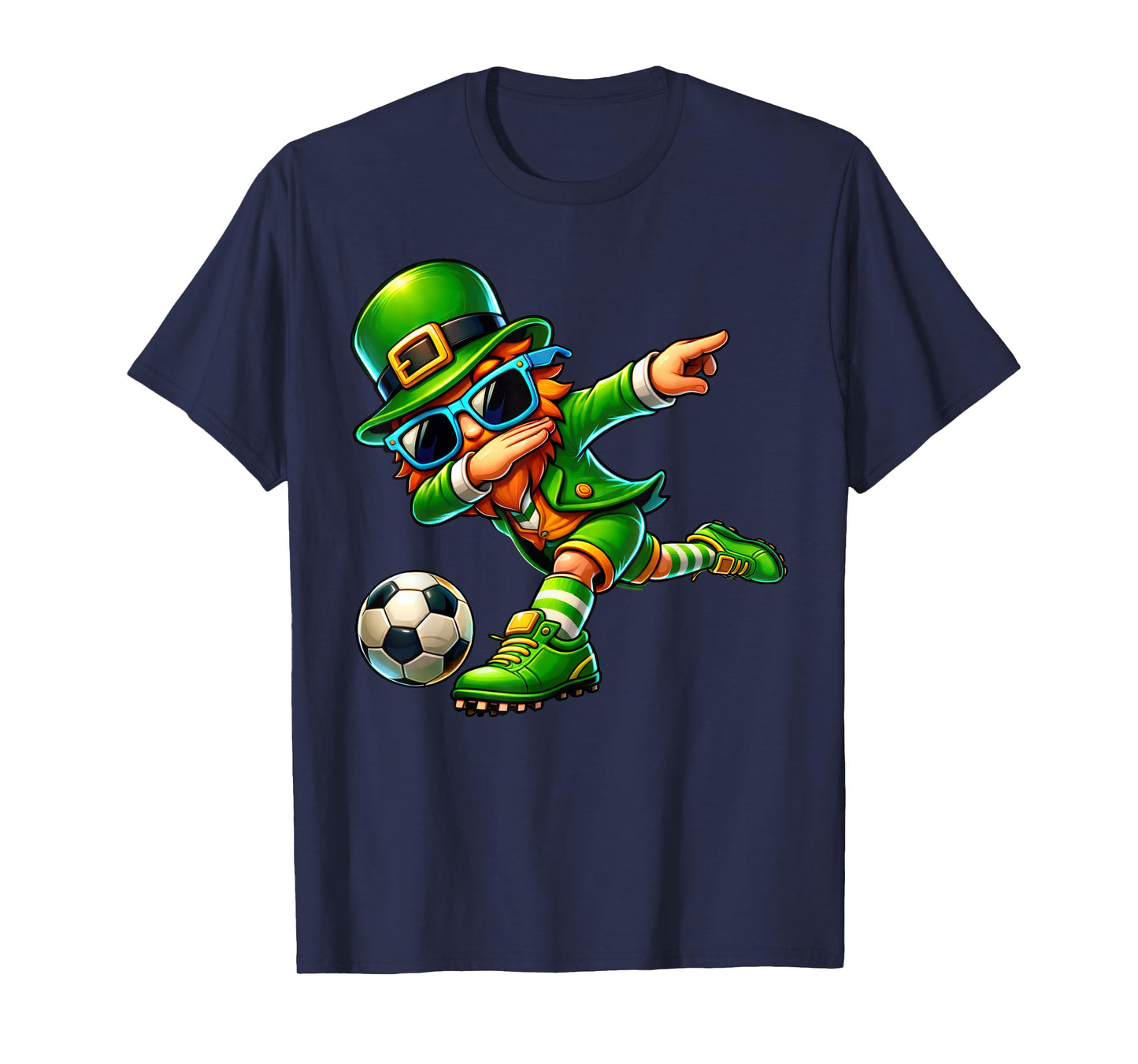 Funny Leprechaun Playing Soccer Men Kids Boys St Patrick Day T-Shirt