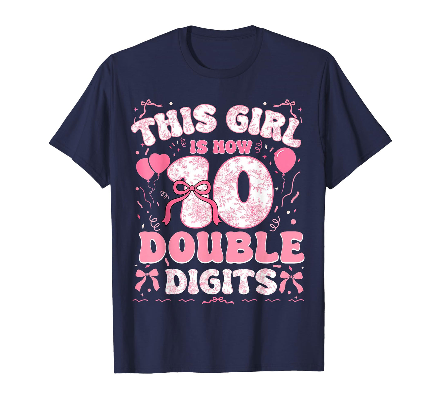 10th Birthday This Girl is Now 10 Double Digits Coquette Bow T-Shirt