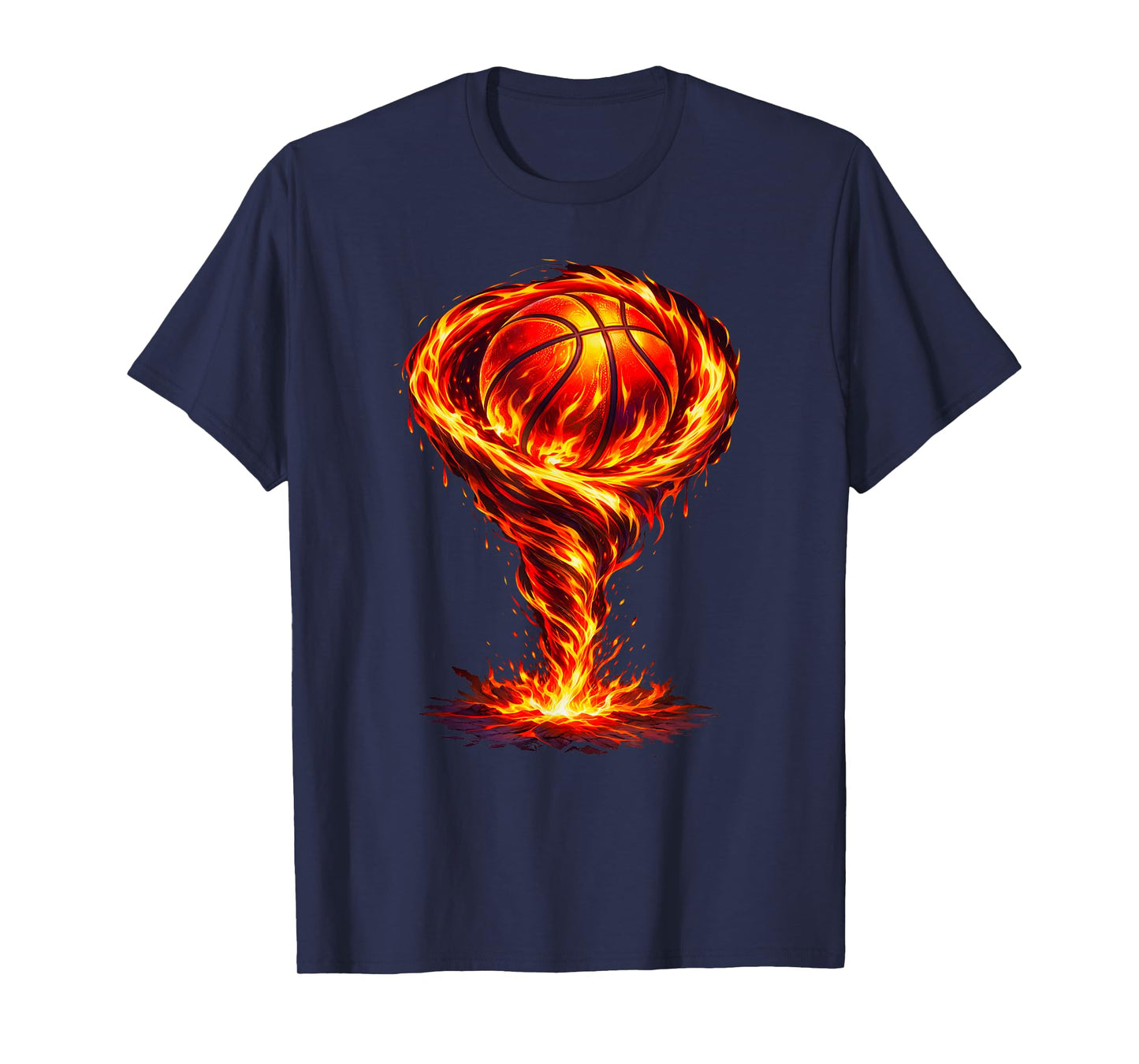 Basketball Swirl Fire Graphic Basketball Hoop Net Slam Dunk T-Shirt