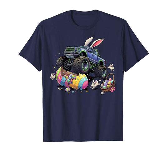 Monster Truck Bunny Ears Egg Crusher Easter Day Boys Kids T-Shirt