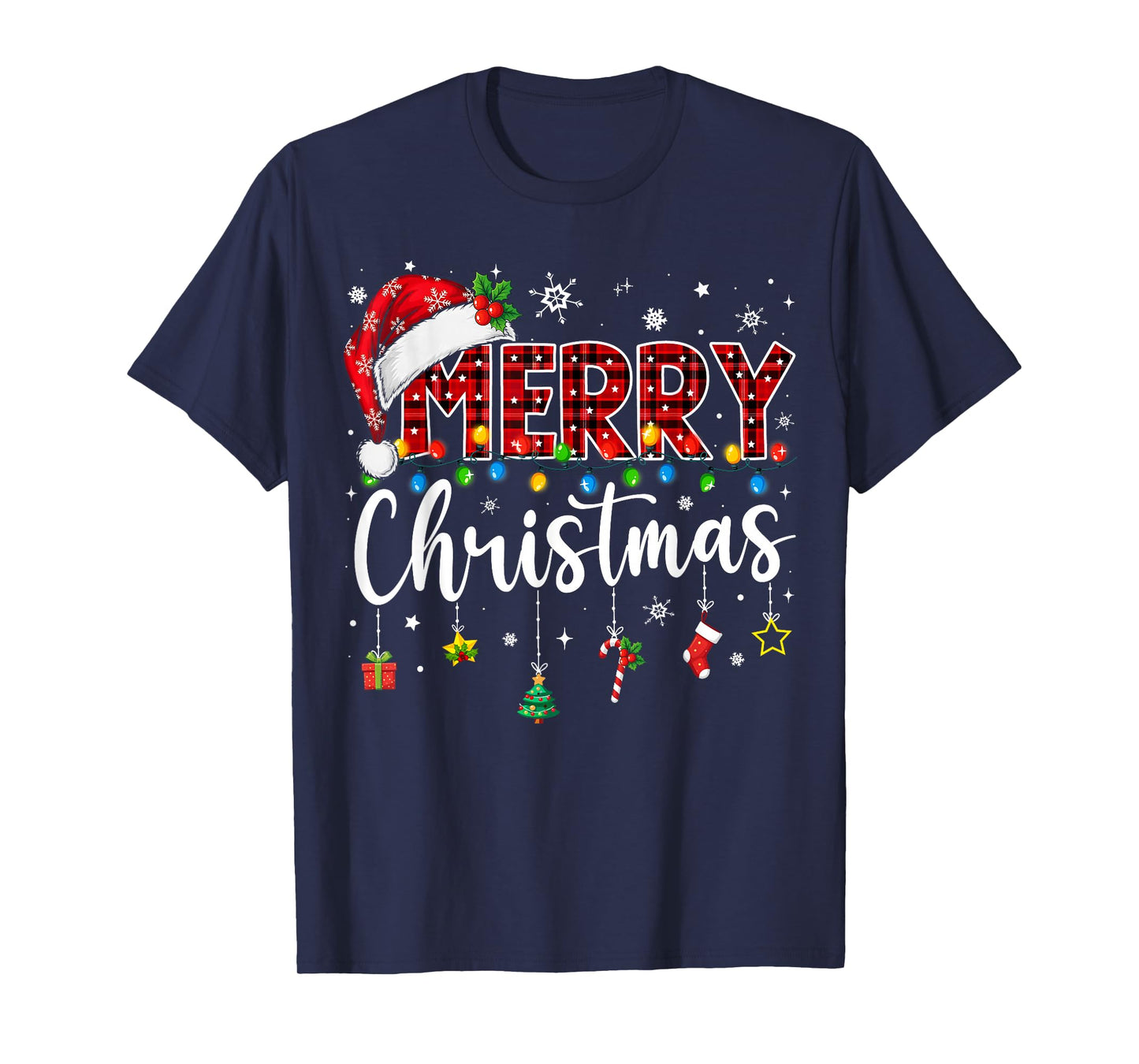 Merry Christmas Buffalo Plaid Red Santa Family Xmas Pajamas T-Shirt